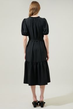 Randie Button Front Midi Dress - BLACK