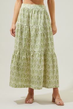 Baudelaire Floral Desmond Tiered Midi Skirt