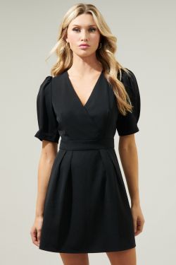 Go Getter Surplice Mini Dress - BLACK