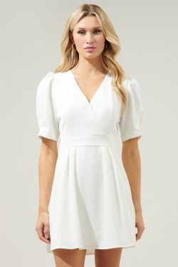 Go Getter Surplice Mini Dress - WHITE
