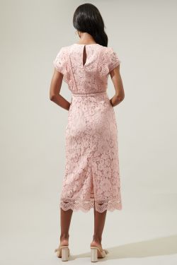 Sibeth Floral Lace Midi Dress - MAUVE