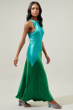 Kavela Color Block Sheath Maxi Dress - BLUE-GREEN