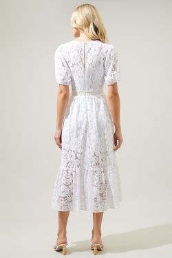 Fleur de Lis Lace Midi Dress - WHITE