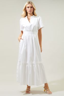 Belraj Poplin Maxi Dress - WHITE