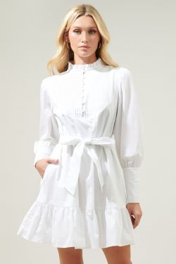 Beacher Pintuck Shift Dress - WHITE