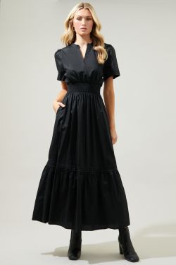 Belraj Poplin Maxi Dress - BLACK