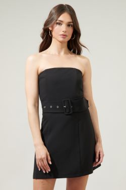 Chelsea Belted Mini Tube Dress - BLACK
