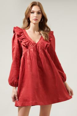 Ciao Jaquard Ruffle Babydoll Dress - RED