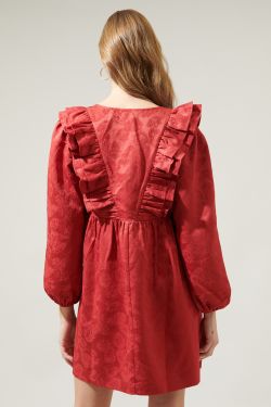 Ciao Jaquard Ruffle Babydoll Dress - RED