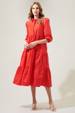 Jones Polo Poplin Midi Dress - RED
