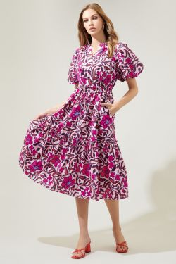 Aubrey Floral Ginny Bubble Sleeve Midi Dress