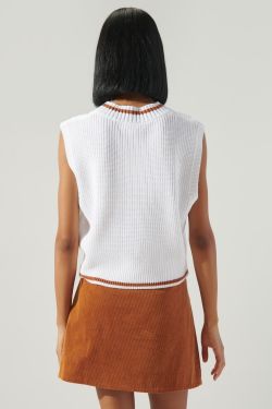 Varsity V Neck Cropped Knit Sweater Vest - WHITE-MULT