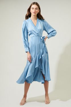 Ophelia Wrap Midi Dress - DUSTY-BLUE