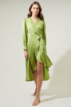 Ophelia Wrap Midi Dress - OLIVE