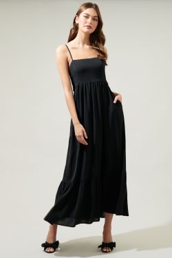 Delany Tie Back Maxi Dress - BLACK