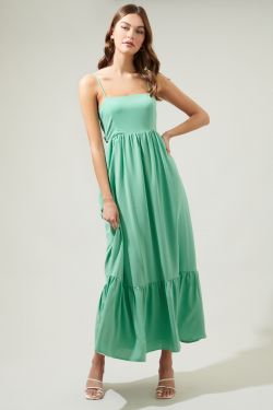 Delany Tie Back Maxi Dress - TEAL-GREEN