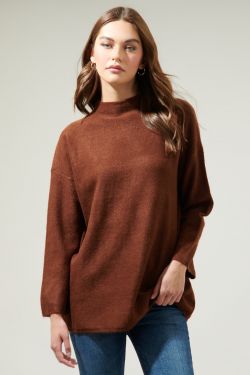 Travis Loose Fit Tunic Sweater - BROWN