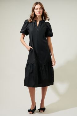 Stilwell Short Sleeve Midi Dress - BLACK