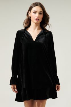 Karyssa Velvet Double Layer Trapeze Dress - BLACK