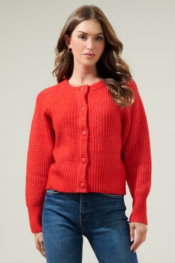 Barrie Bay Raglan Sleeve Button Up Cardigan - RED