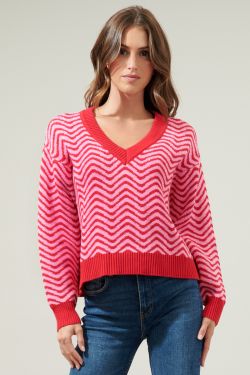Greta Zebra Long Sleeve Sweater - RED-PINK
