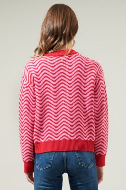 Greta Zebra Long Sleeve Sweater - RED-PINK