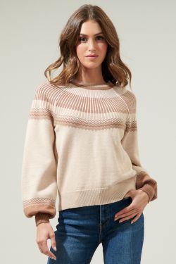 Lacey Way Round Neck Fair-Isle Sweater - OATMEAL