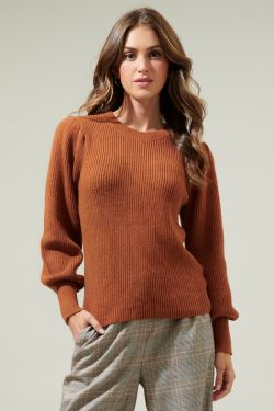 Keali Duo Puff Sleeve Sweater - CHOCOLATE