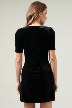 Jackson Velvet Button Mini Dress - BLACK