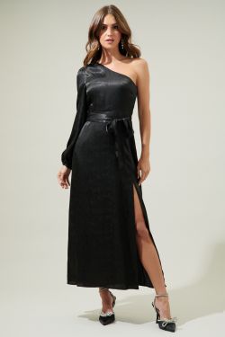 Azazie One Shoulder Maxi Dress - BLACK