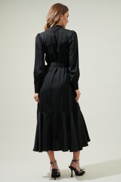 Ophelia Wrap Midi Dress - BLACK
