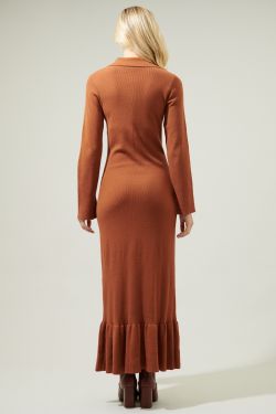Kendal Knit Collared Maxi Dress - CHOCOLATE