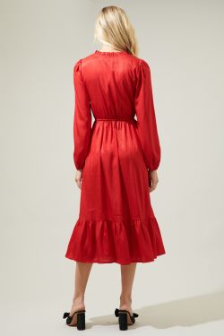 Fabiola Split Neck Midi Dress - RED