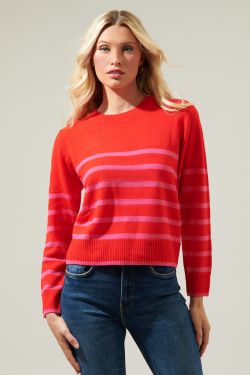 Chantilly Striped Cropped Sweater - RED-PINK