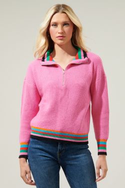 Marriott Rainbow Stripe Long Sleeve Sweater - PINK