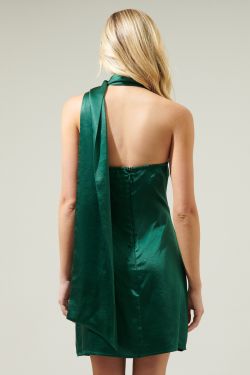 Sallier Satin One Shoulder Mini Dress - EMERALD