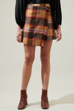 Pam Plaid Faux Wrap Mini Skirt