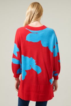 Aurora Sunday Hi Low Tunic Sweater - RED-BLUE