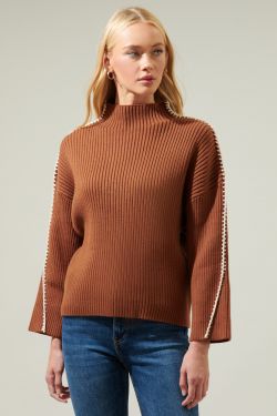 Cole Whipstitch Turtle Neck Sweater - BROWN