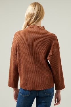 Cole Whipstitch Turtle Neck Sweater - BROWN