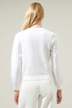 Elle Bow Cardigan Sweater - WHITE