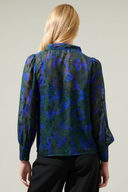 Sweetwater Floral Organza Puff Long Sleeve Top