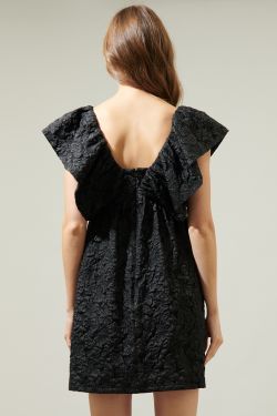 Arielle Jacquard Mini Babydoll Dress - BLACK