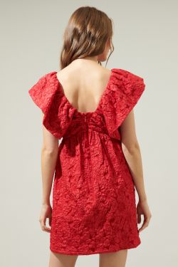Arielle Jacquard Mini Babydoll Dress - RED