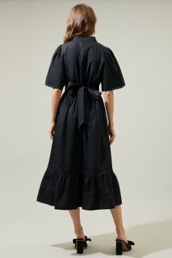 Camden Poplin Midi Dress - BLACK