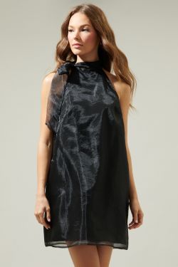 Deluxe Dime Organza Halter Mini Dress - BLACK