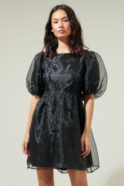Borza Organza Mini Dress - BLACK
