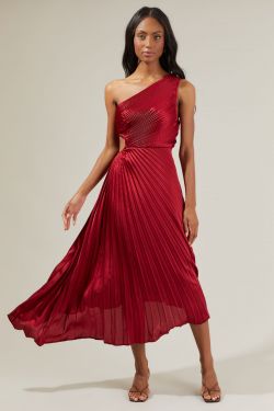 Marigold Aurora Pleated Maxi Dress - CHERRY
