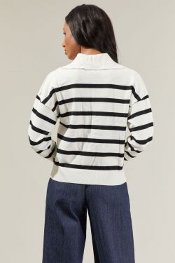 Possie Dill Striped Collar Sweater - CREAM-BLACK