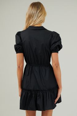 Stacie Button Down Mini Dress - BLACK